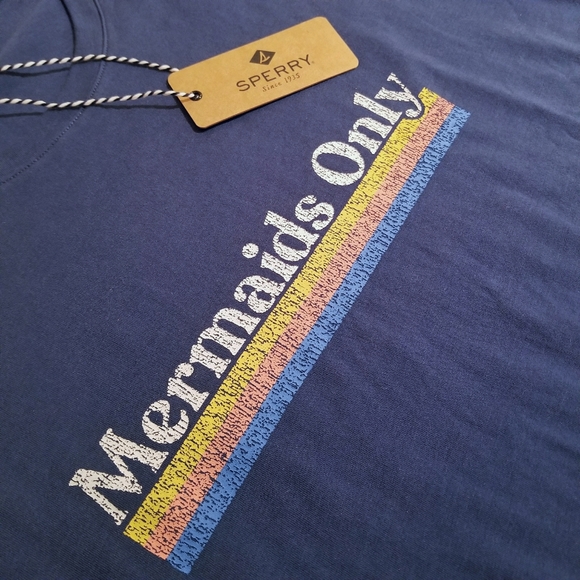 Sperry Mermaids Only Cuffed Sleeve T-Shirt NWT Blue Teal - Picture 7 of 7